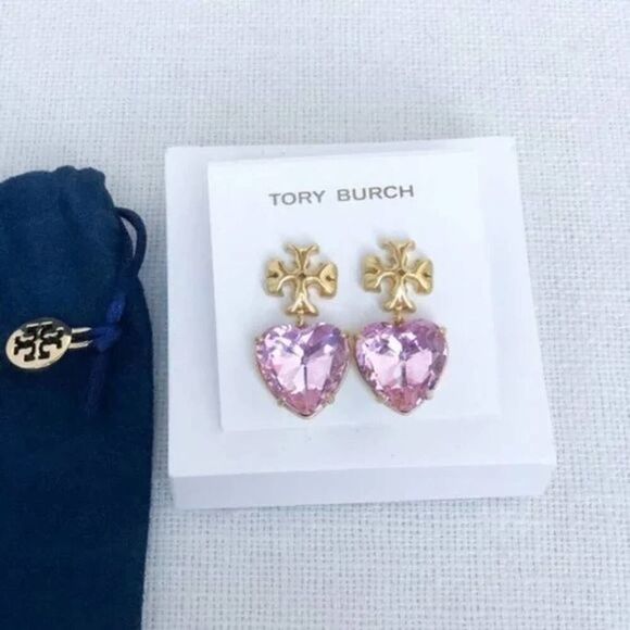 Tory Burch Jewelry - New Tory Burch Roxanne Gold,Pink Crystal Heart Earirng